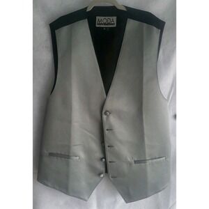 moda formal wear mens medium m‎ silver gray suit tux vest rouched back elastic